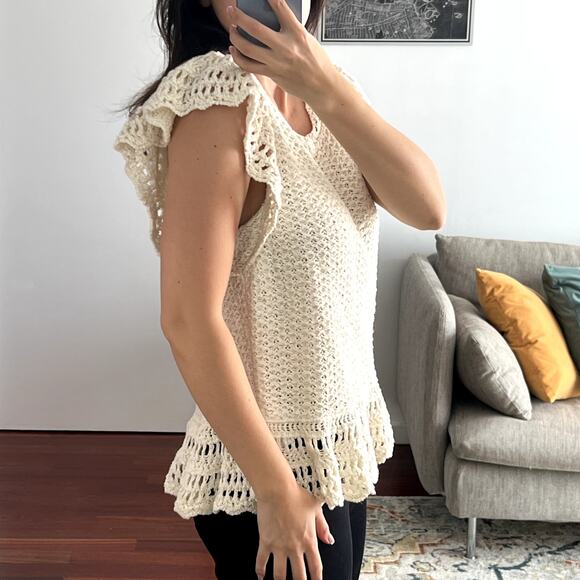 Anthropologie Flutter-Sleeve Knit Sweater Top size XL cream cotton viscose New - Picture 4 of 9